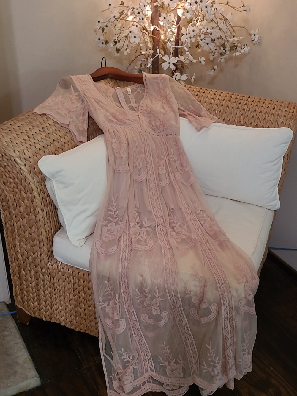 Wishlist Sheer Lace Maxi Dress - Blush Pink